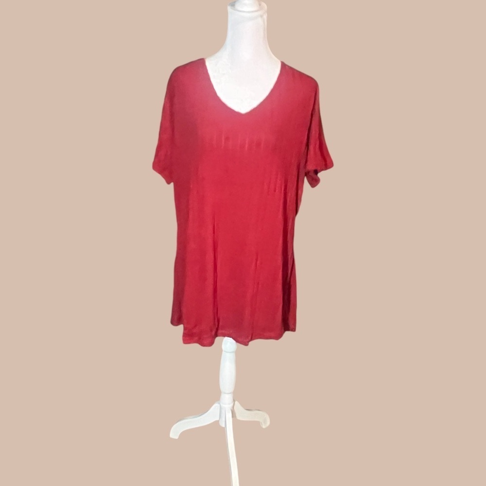 Plus Size Ribbed Split T-Shirt, Casual V Neck Short Sleeve T-Shirt, Women's